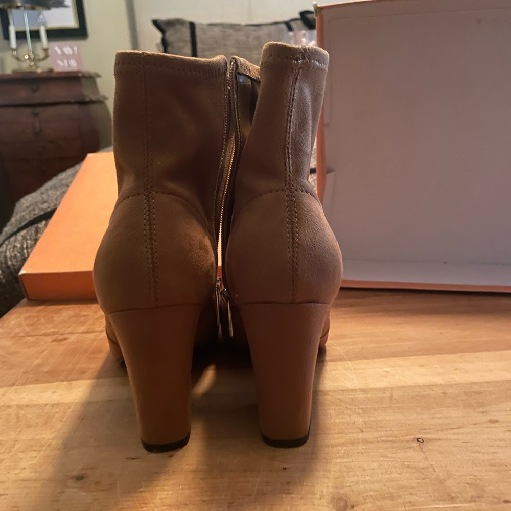 Unisa Camel short suede dress boot. 3” Heeled Boots - Picture 2 of 12